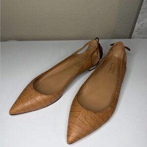 Aquazzura Tan Croc-Embossed Flats